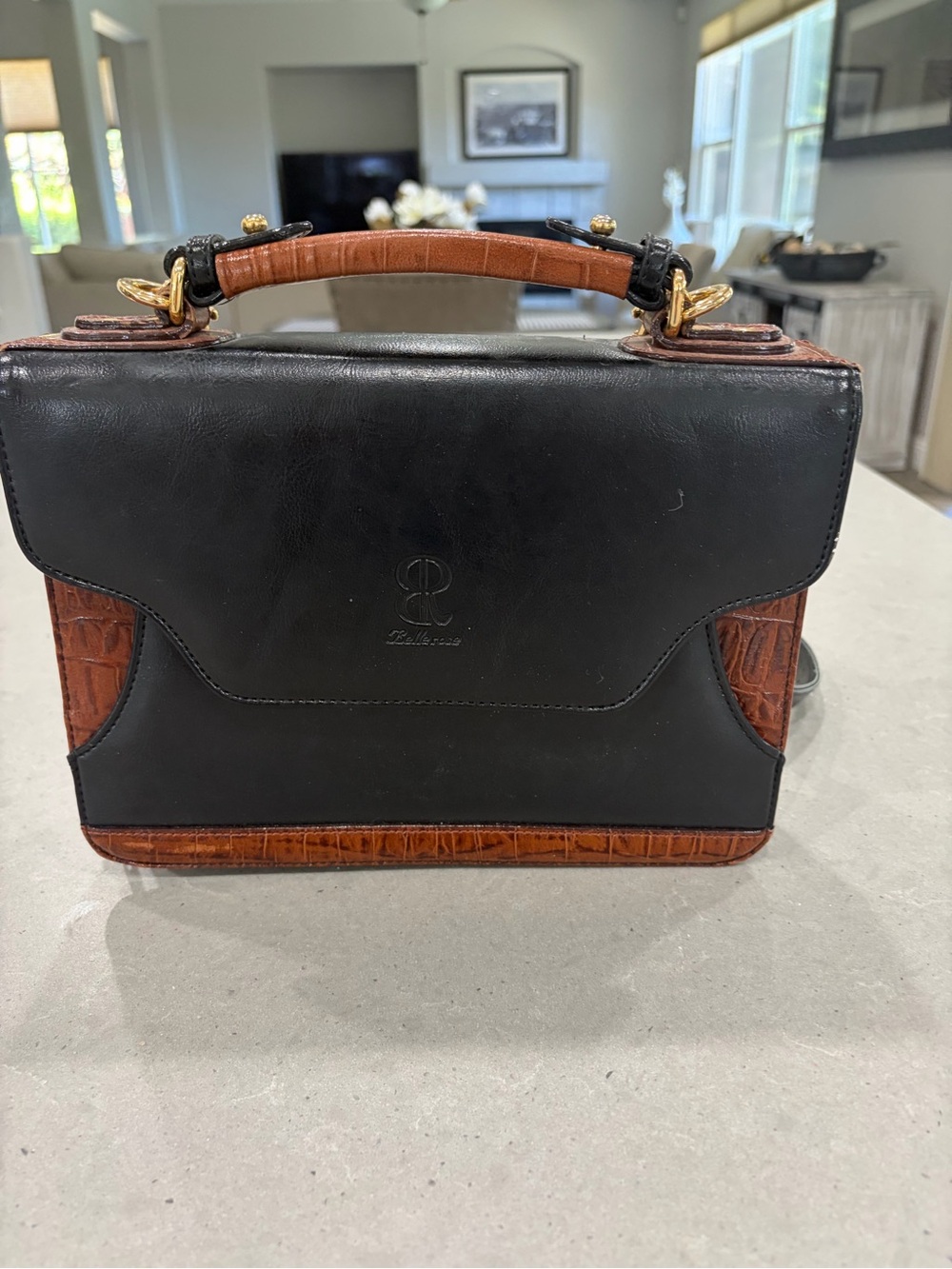 Bellerose Black & Brown Croc-Accent Leather Shoulder Bag